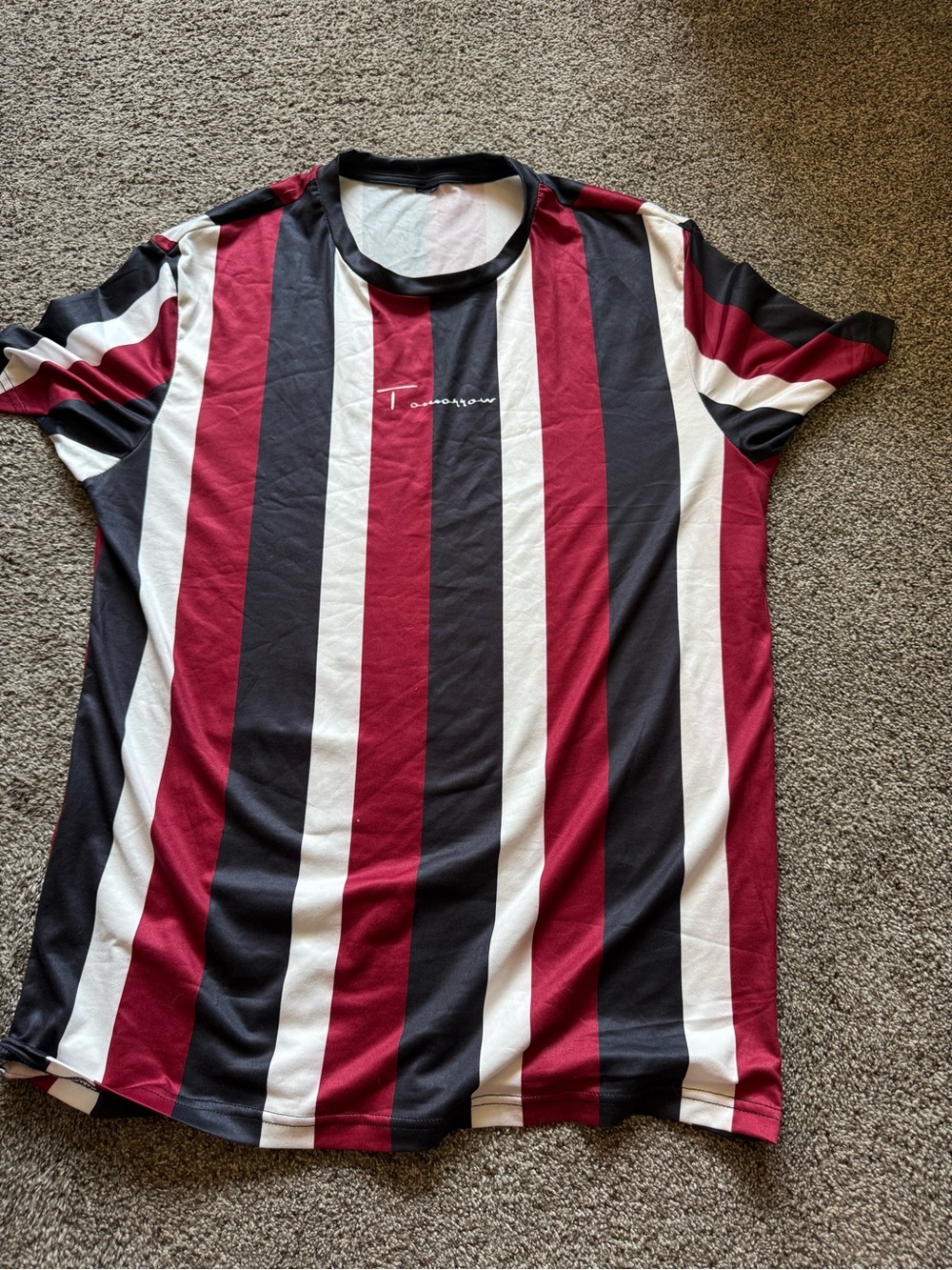 Striped Crew Neck Tee in Burgundy, Black & White